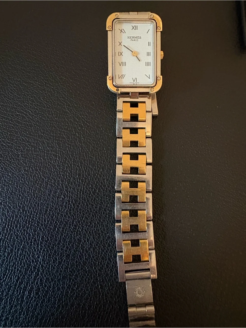 Hermès Two-Tone Gold and Silver Rectangular Link Watch. COA 6-1/4 - 6-1/2” - Picture 3 of 7